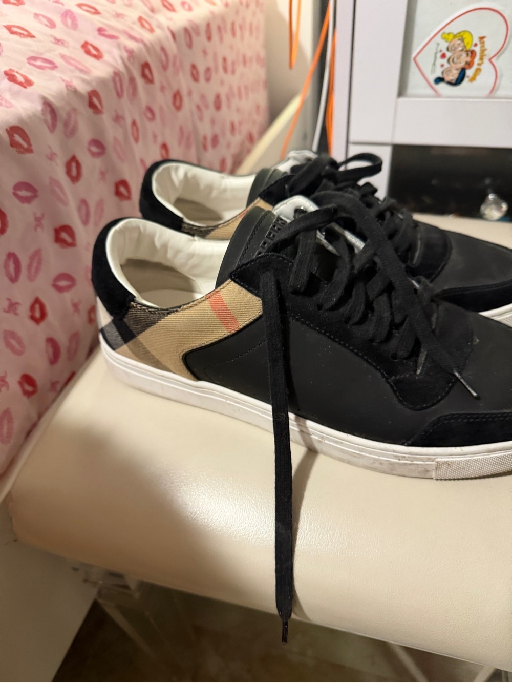 Burberry Black and Beige Check Men’s Athletic Sneakers - Picture 4 of 10